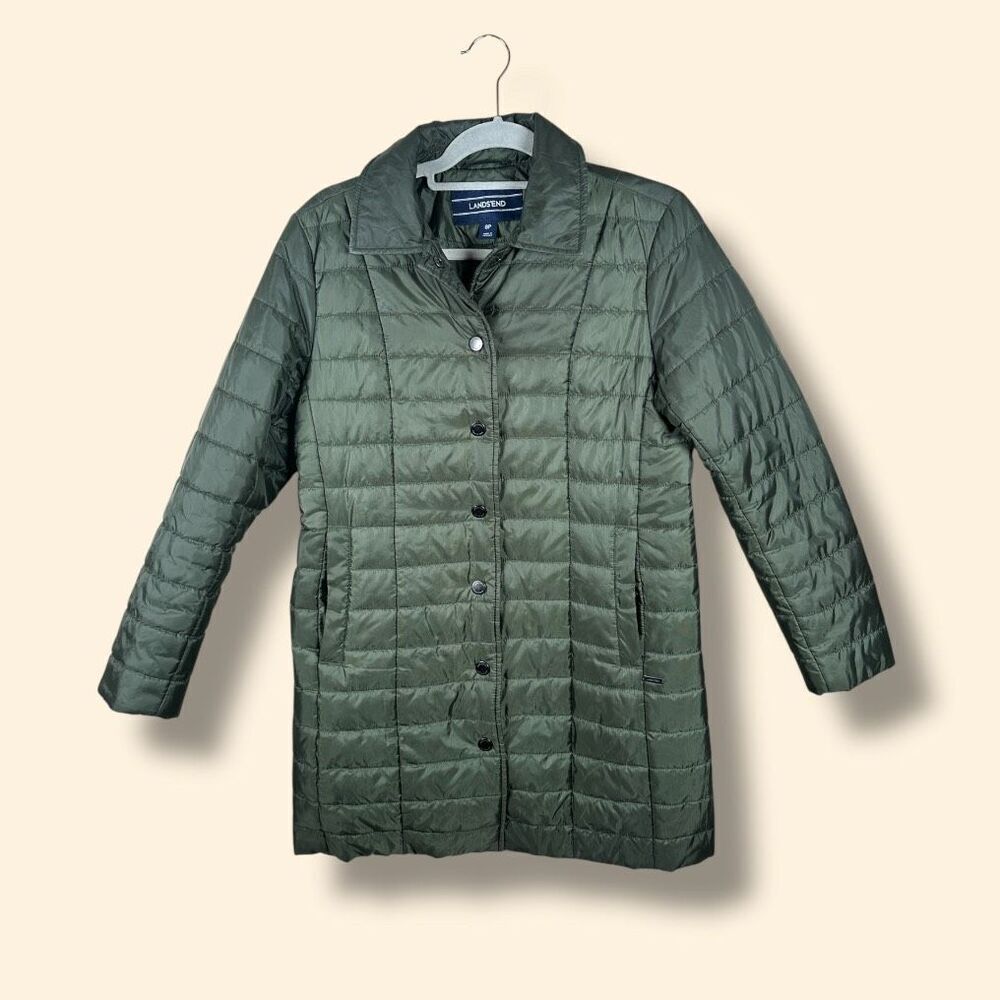 Land's End Green Quilted Lightweight Puffer Coat Sz 8P